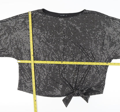 F&F Womens Black Sequin Cropped Party T-Shirt UK 18
