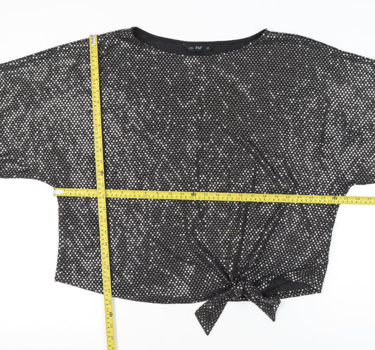 F&F Womens Black Sequin Cropped Party T-Shirt UK 18