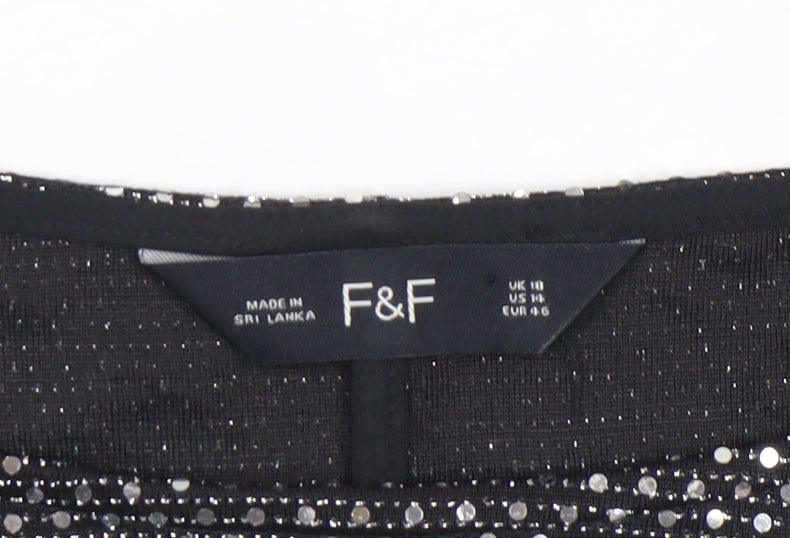 F&F Womens Black Sequin Cropped Party T-Shirt UK 18