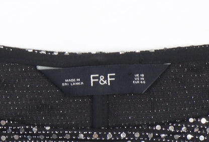 F&F Womens Black Sequin Cropped Party T-Shirt UK 18