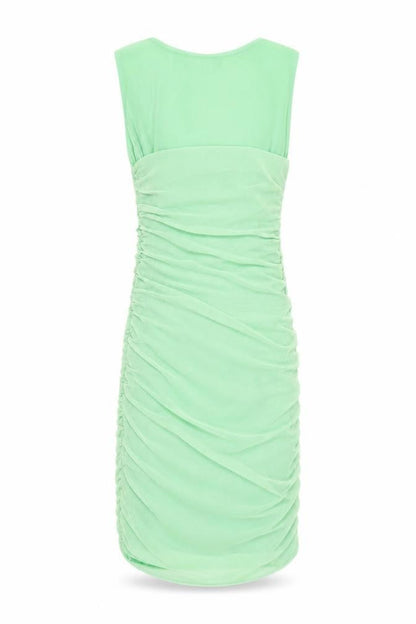 Zara Women Green S Bodycon Ruched Scoop Neck Sleeveless Mini Dress