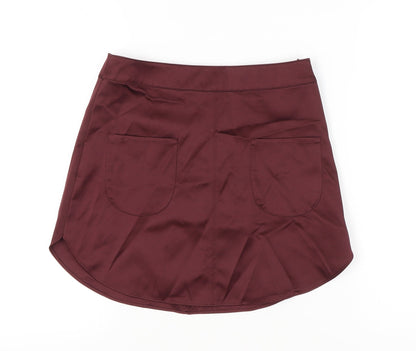 H&M Women Red Short Pencil Skirt Size 10 Polyester Stretch