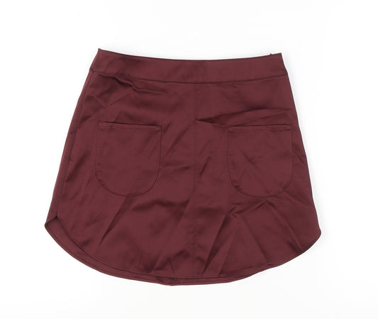 H&M Women Red Short Pencil Skirt Size 10 Polyester Stretch