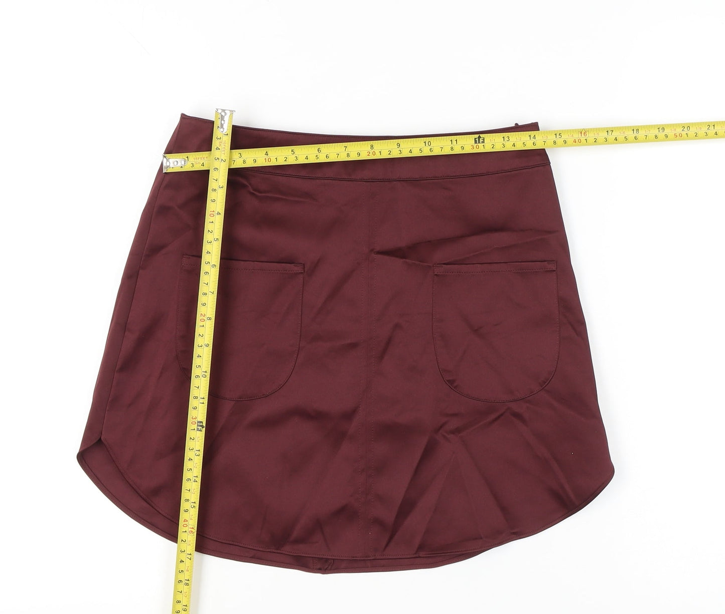 H&M Women Red Short Pencil Skirt Size 10 Polyester Stretch