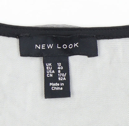 New Look Women’s Black Floral Embroidered Mesh Blouse UK 12