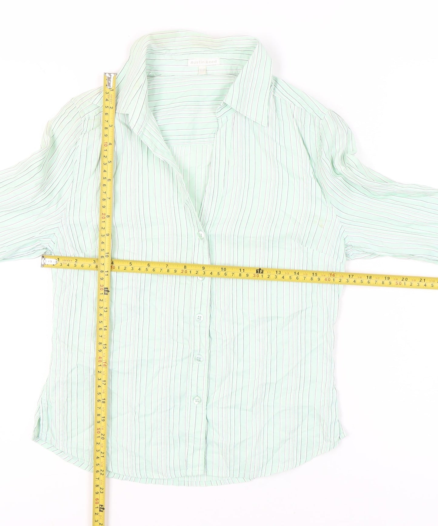 Austin Reed Women’s Green Striped Button-Up Shirt Size 10