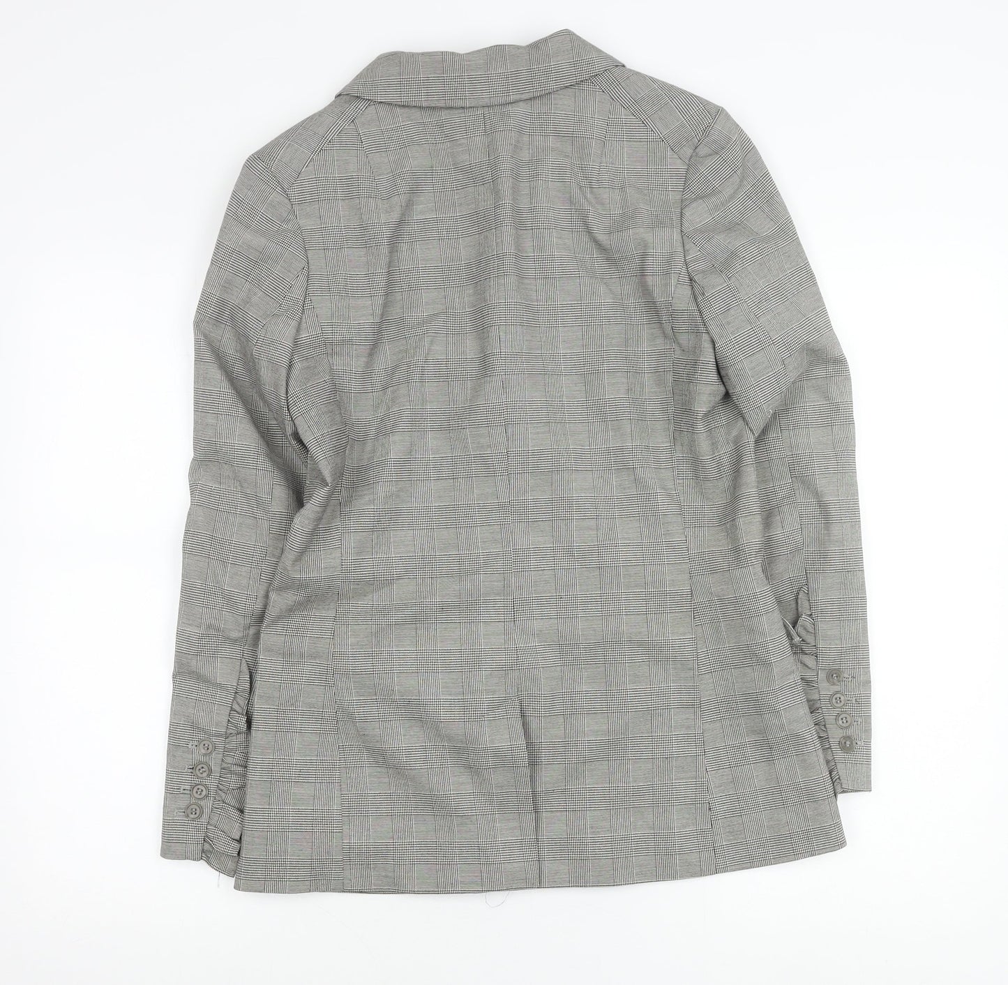 H&M Women Grey Check Double-Breasted Blazer Jacket Size 6