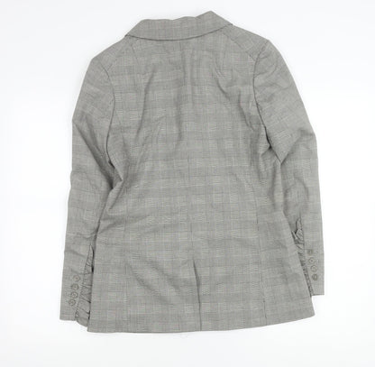 H&M Women Grey Check Double-Breasted Blazer Jacket Size 6