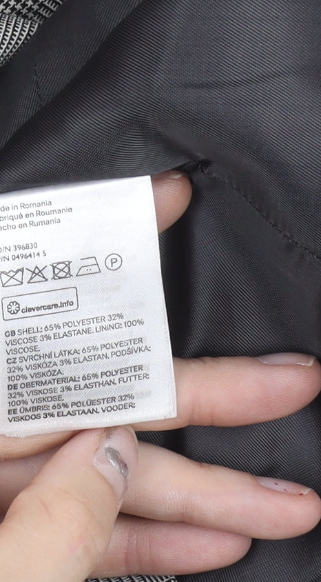 H&M Women Grey Check Double-Breasted Blazer Jacket Size 6