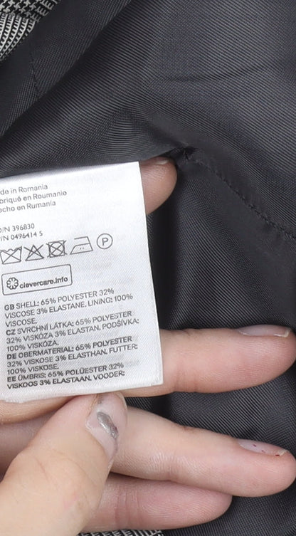 H&M Women Grey Check Double-Breasted Blazer Jacket Size 6