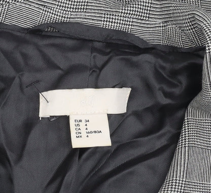 H&M Women Grey Check Double-Breasted Blazer Jacket Size 6
