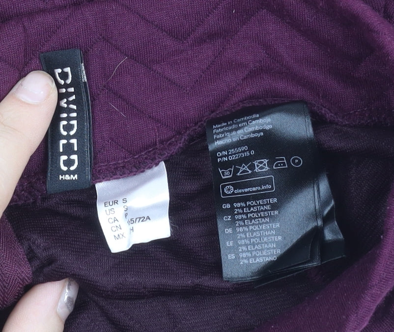 H&M Women’s Purple Skater Skirt S Quilted Short Zip Stretch