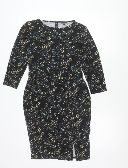 Warehouse Women’s Black Floral Bodycon Knee Length Dress Size 10