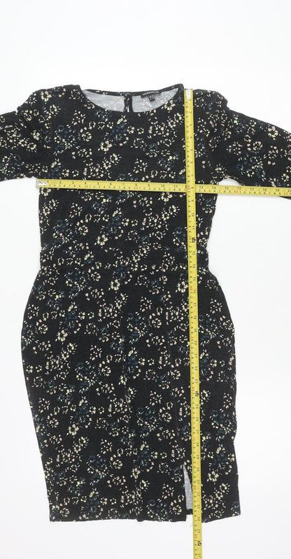 Warehouse Women’s Black Floral Bodycon Knee Length Dress Size 10