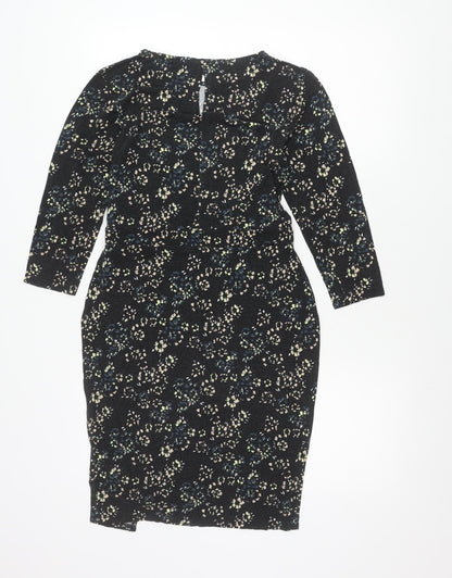Warehouse Women’s Black Floral Bodycon Knee Length Dress Size 10