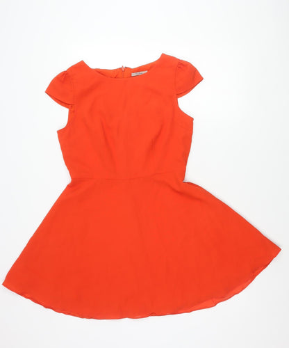 Darlene Women's Orange Fit & Flare Dress Size M Short Sleeve Scoop Neck