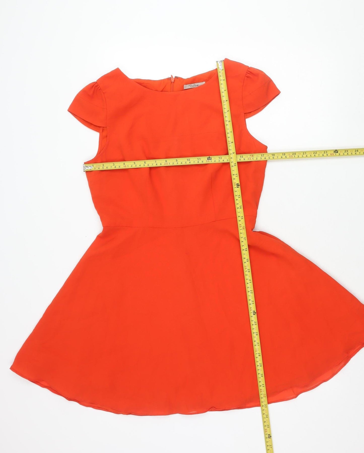 Darlene Women's Orange Fit & Flare Dress Size M Short Sleeve Scoop Neck