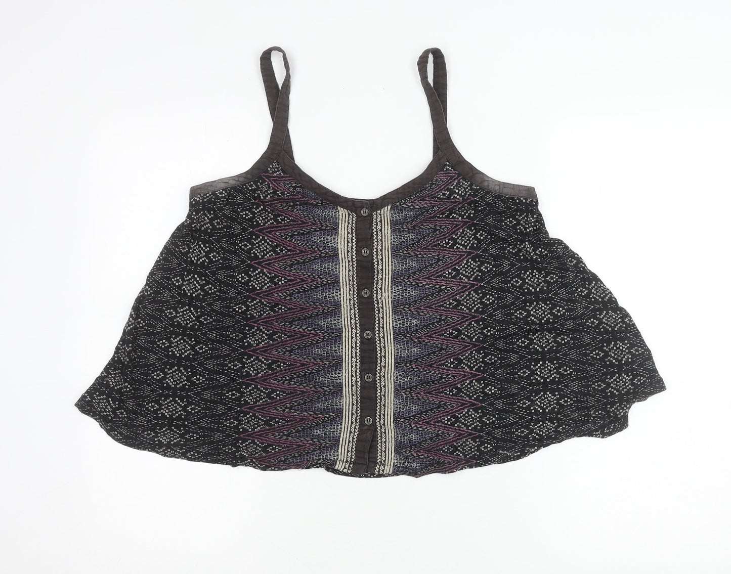 Ecole Womens Black M Geometric Button Camisole Tank Top Summer