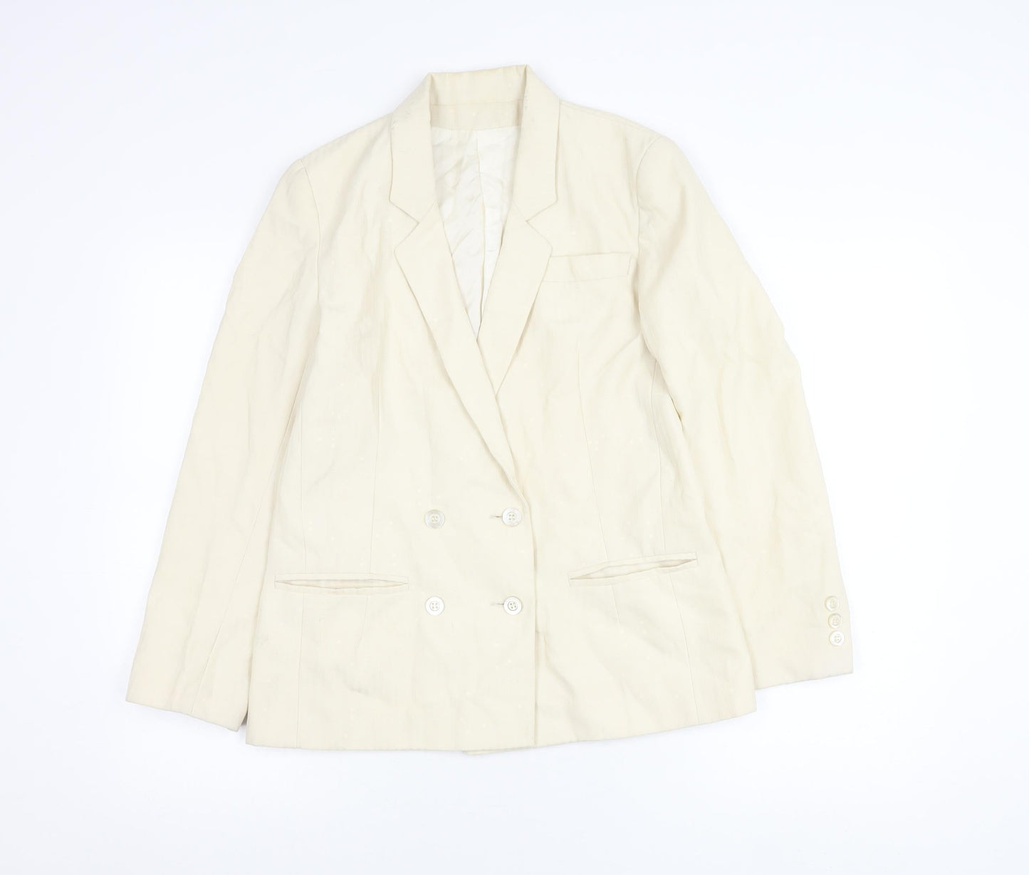 Women's Ivory Double-Breasted Suit Jacket Size 10 Viscose Blend