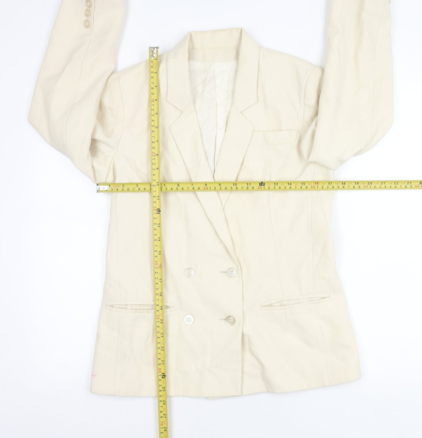 Women's Ivory Double-Breasted Suit Jacket Size 10 Viscose Blend