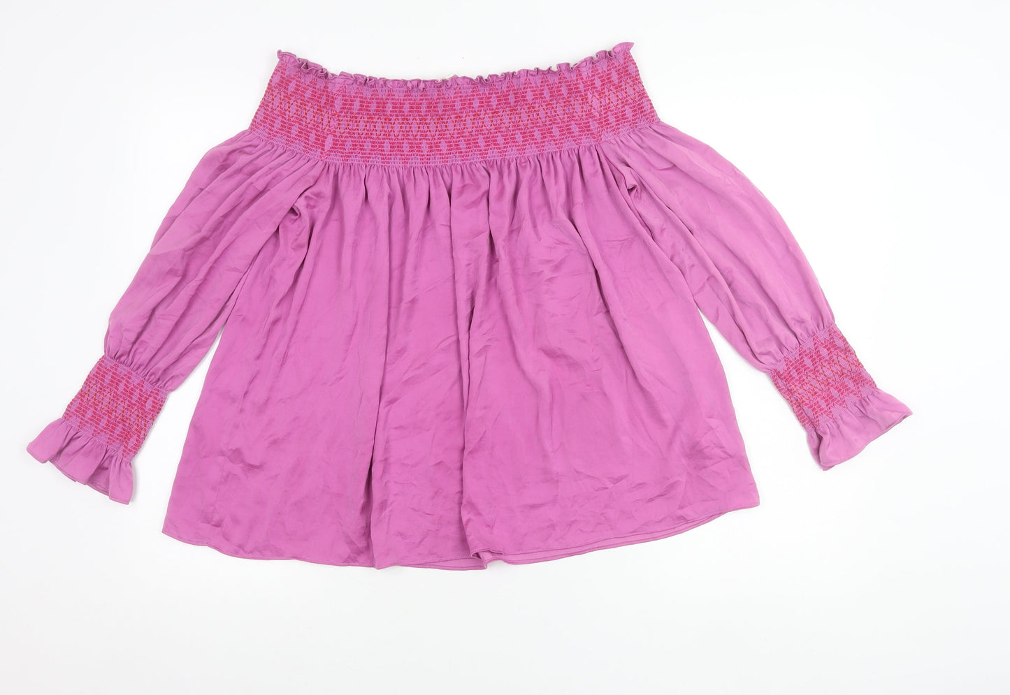Maje Womens Pink Off Shoulder Long Sleeve Tunic Blouse Size 10