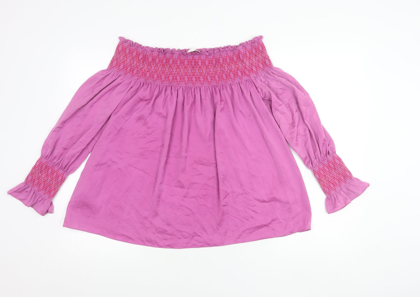 Maje Womens Pink Off Shoulder Long Sleeve Tunic Blouse Size 10