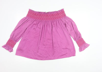 Maje Womens Pink Off Shoulder Long Sleeve Tunic Blouse Size 10