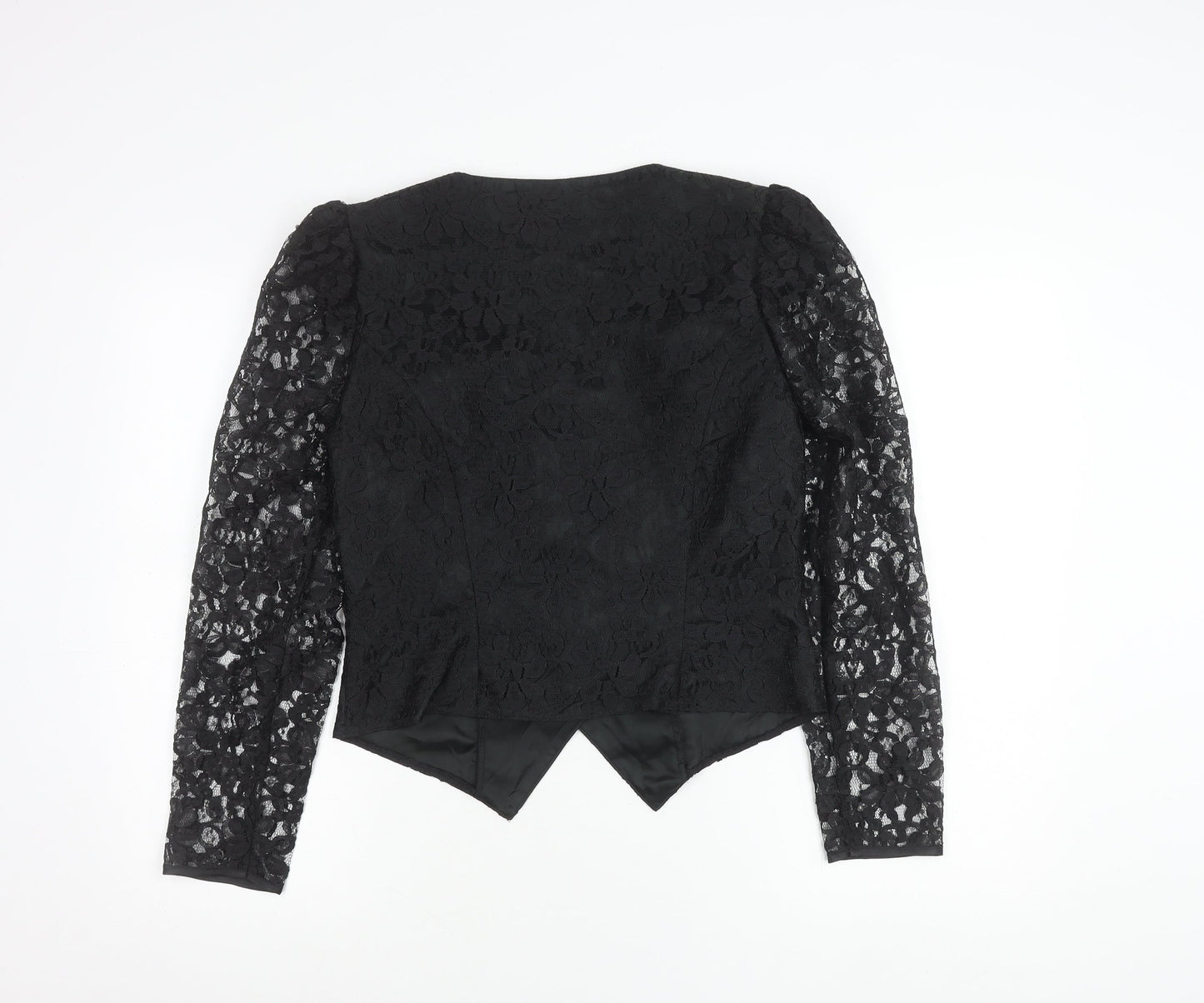 Vera Mont Women's Black Lace Blouse Size 14 Square Neck Puff Sleeve