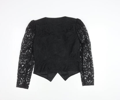 Vera Mont Women's Black Lace Blouse Size 14 Square Neck Puff Sleeve