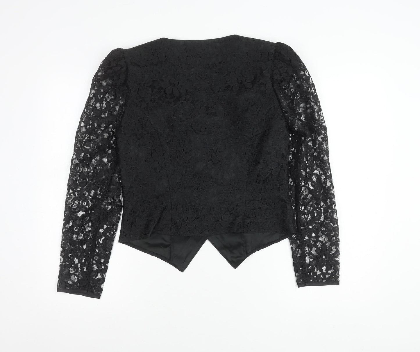 Vera Mont Women's Black Lace Blouse Size 14 Square Neck Puff Sleeve