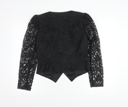 Vera Mont Women's Black Lace Blouse Size 14 Square Neck Puff Sleeve
