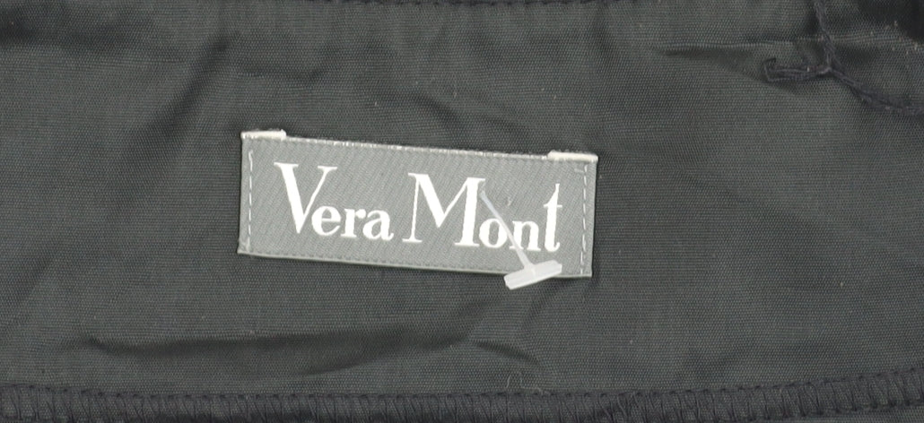 Vera Mont Women's Black Lace Blouse Size 14 Square Neck Puff Sleeve