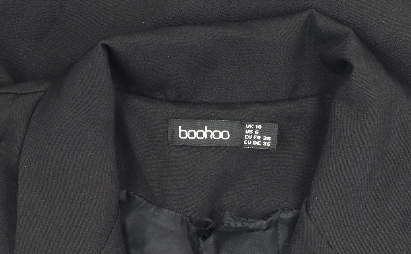 Boohoo Women's Black Cropped Suit Jacket UK 10 Notch Lapel