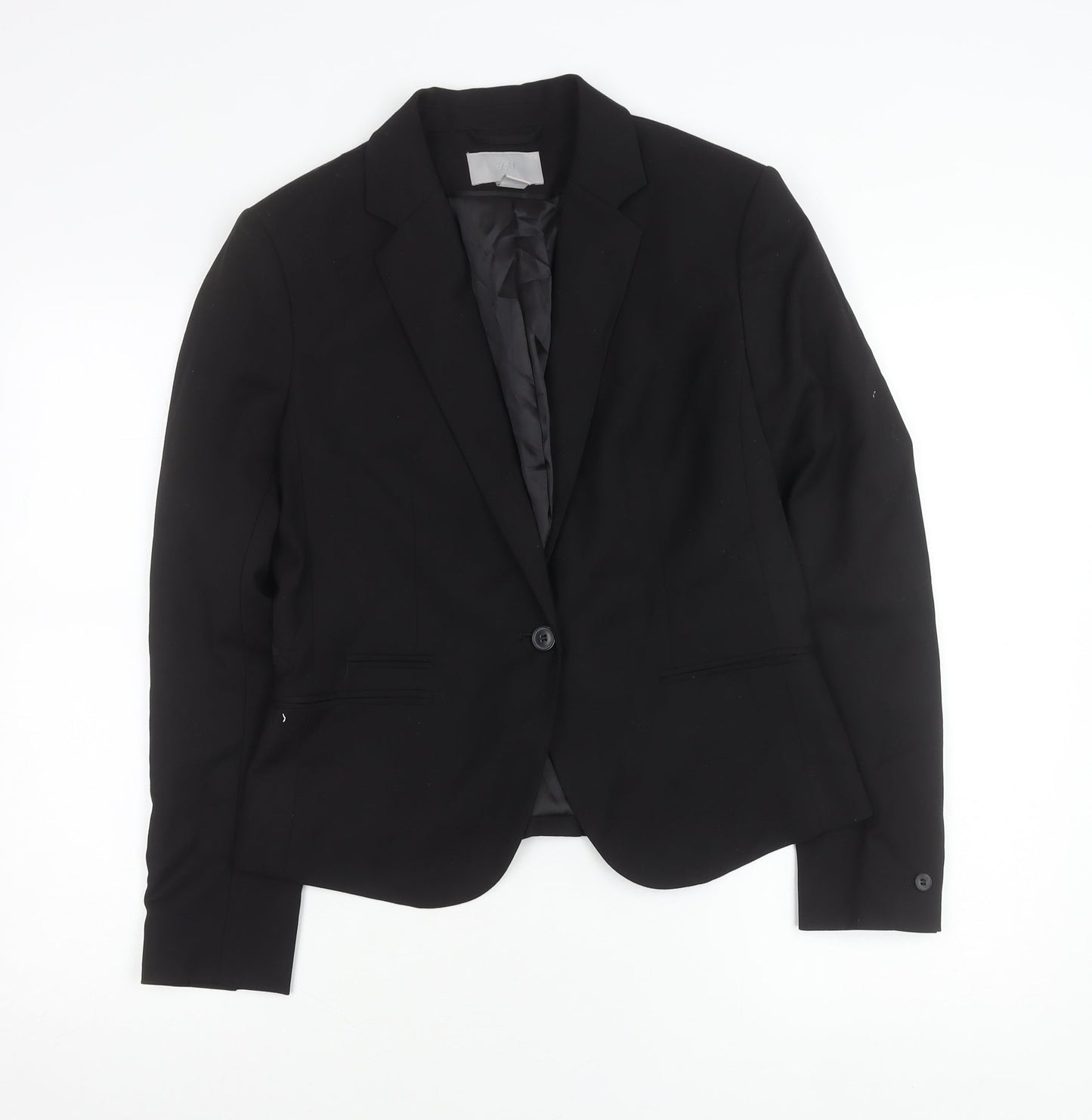 H&M Womens Black Slim Fit Blazer Jacket Size 14 Single Breasted