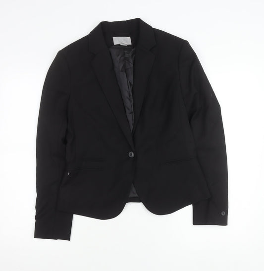 H&M Womens Black Slim Fit Blazer Jacket Size 14 Single Breasted