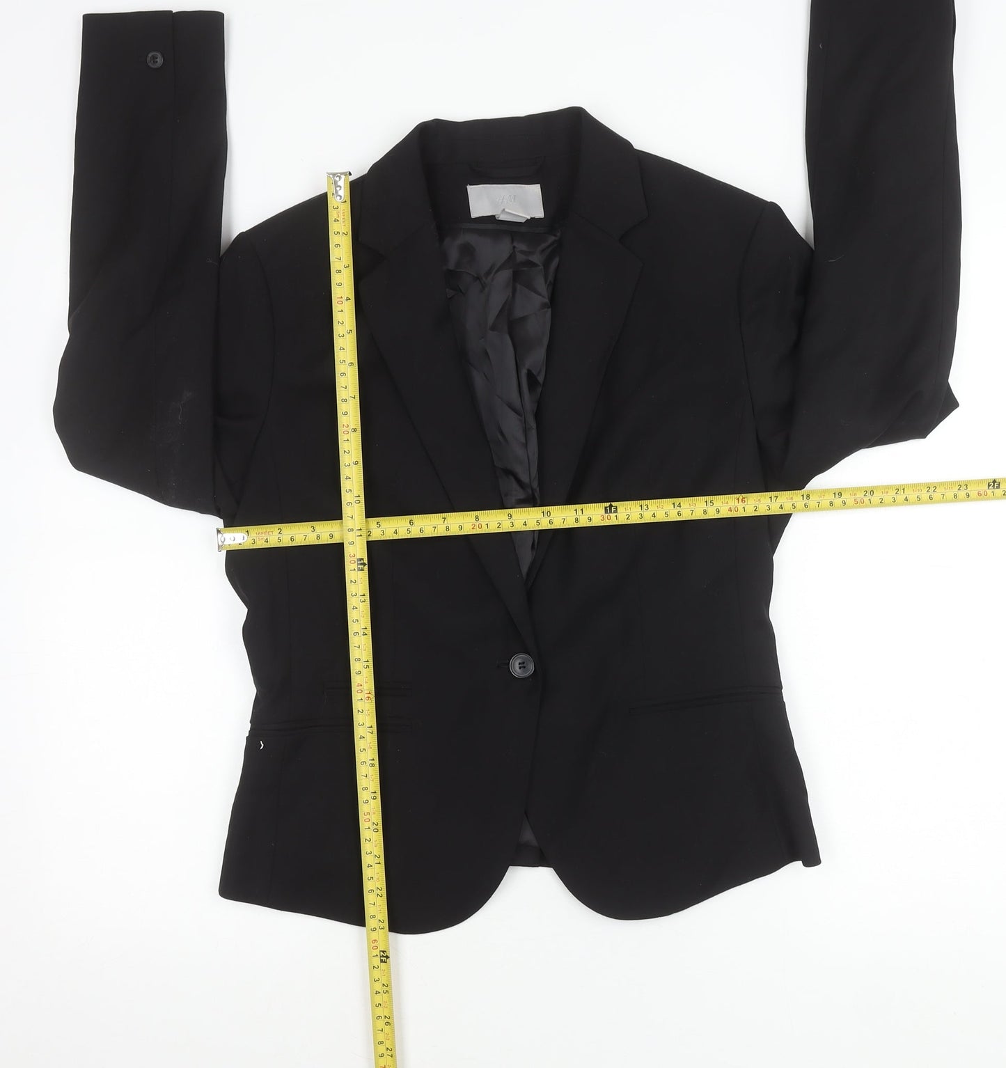 H&M Womens Black Slim Fit Blazer Jacket Size 14 Single Breasted