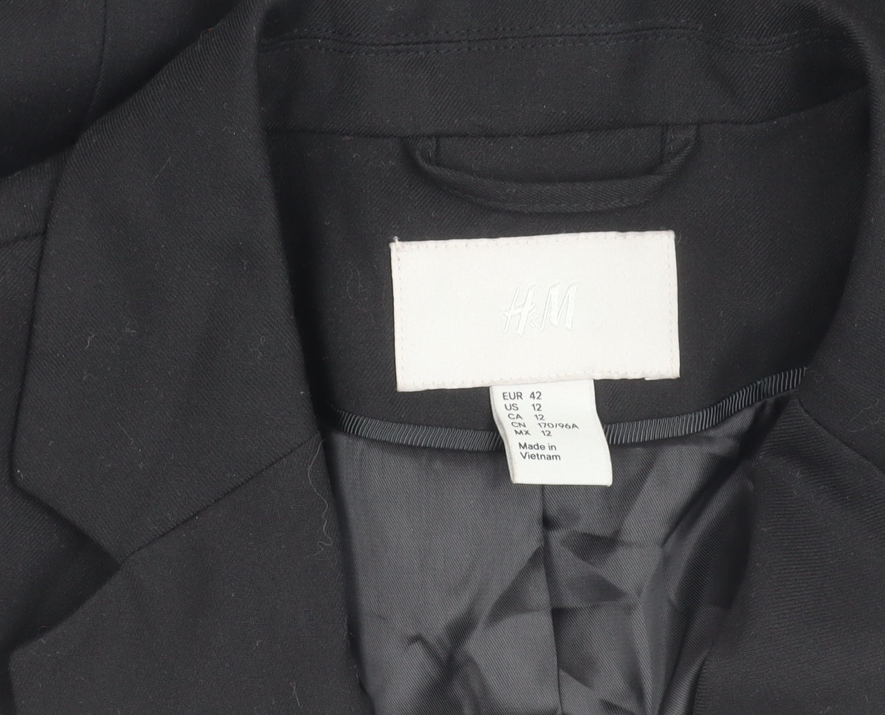 H&M Womens Black Slim Fit Blazer Jacket Size 14 Single Breasted