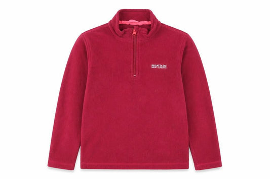 Front view of Regatta girls’ red fleece 1/4 zip sweatshirt 9-10 years outdoor pullover