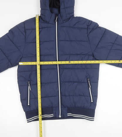H&M Boys Blue Hooded Puffer Jacket 14 Years Quilted Winter Coat