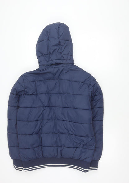 H&M Boys Blue Hooded Puffer Jacket 14 Years Quilted Winter Coat