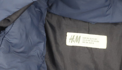 H&M Boys Blue Hooded Puffer Jacket 14 Years Quilted Winter Coat