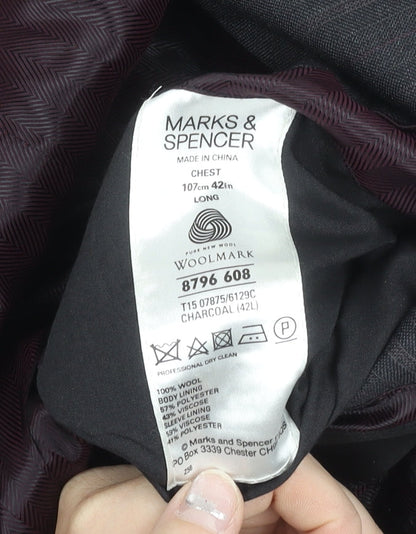Marks and Spencer Men's Grey 42L Wool Pinstripe Suit Jacket