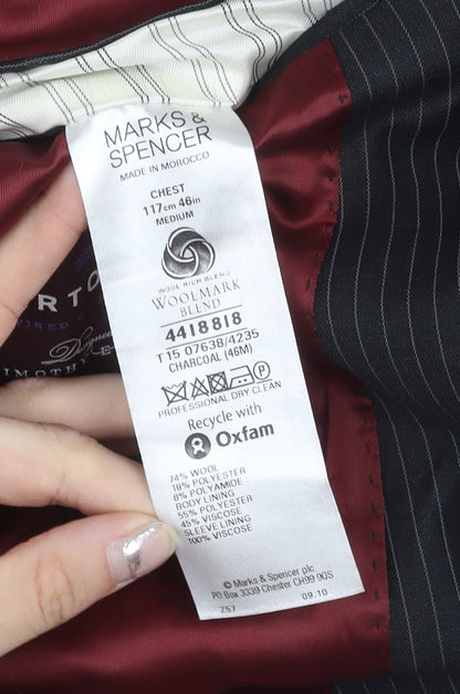 Marks and Spencer Men’s Grey Pinstripe Wool Blend Suit Jacket 46in