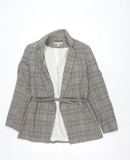 H&M Women’s Grey Check Belted Blazer UK 8 Work Casual Jacket