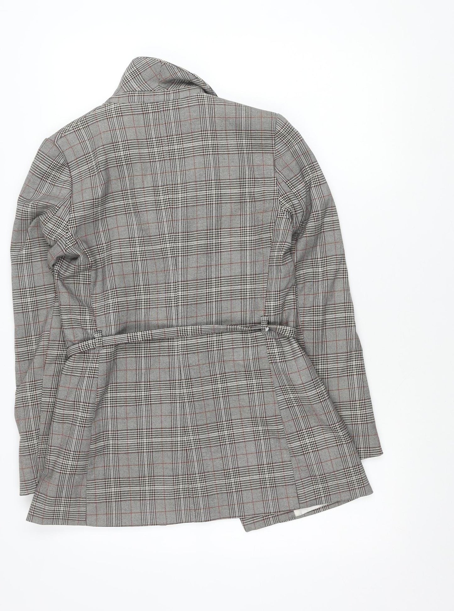 H&M Women’s Grey Check Belted Blazer UK 8 Work Casual Jacket