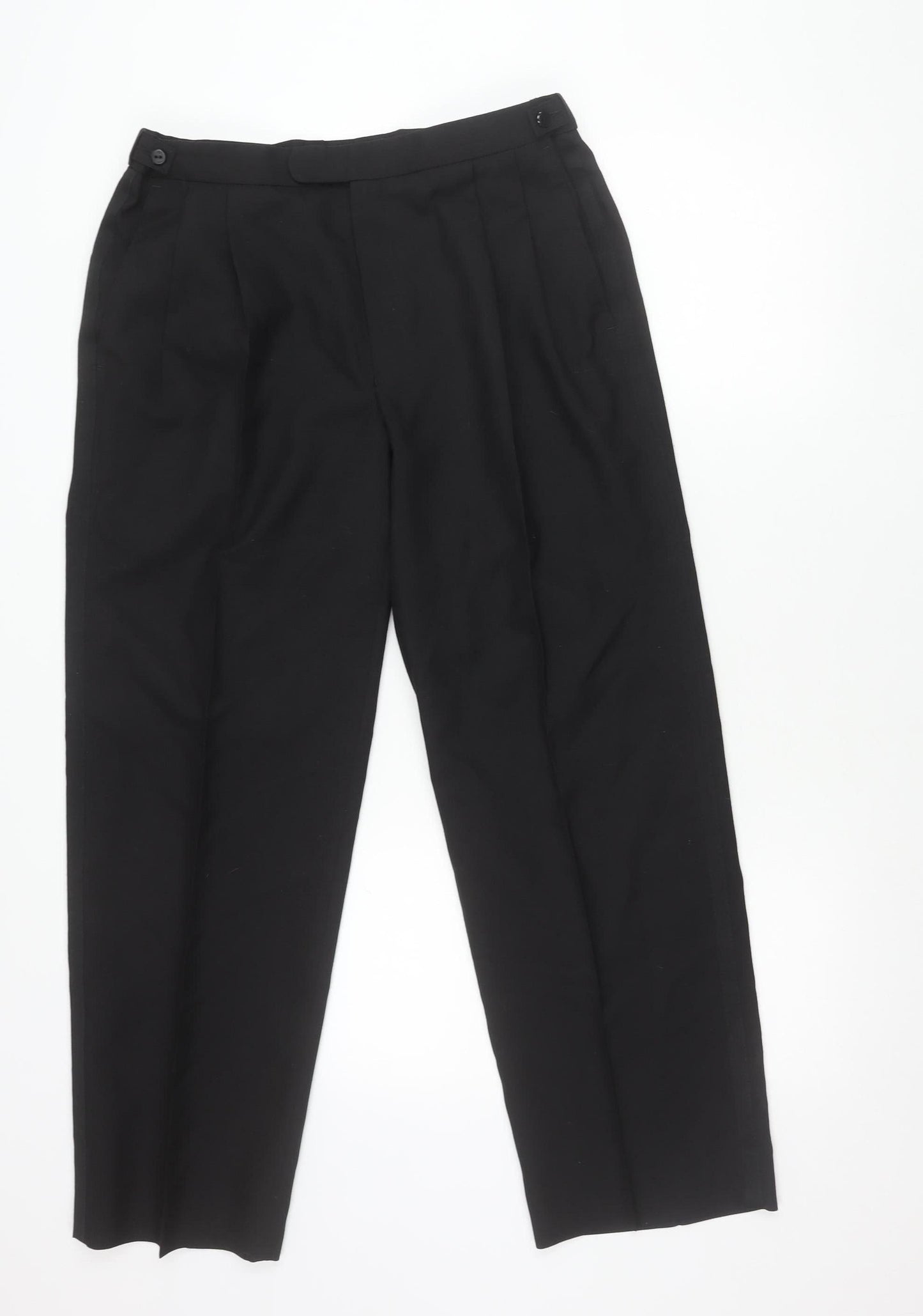Marks and Spencer Men’s Black Wool Blend Pleated Dress Trousers 34W 29L