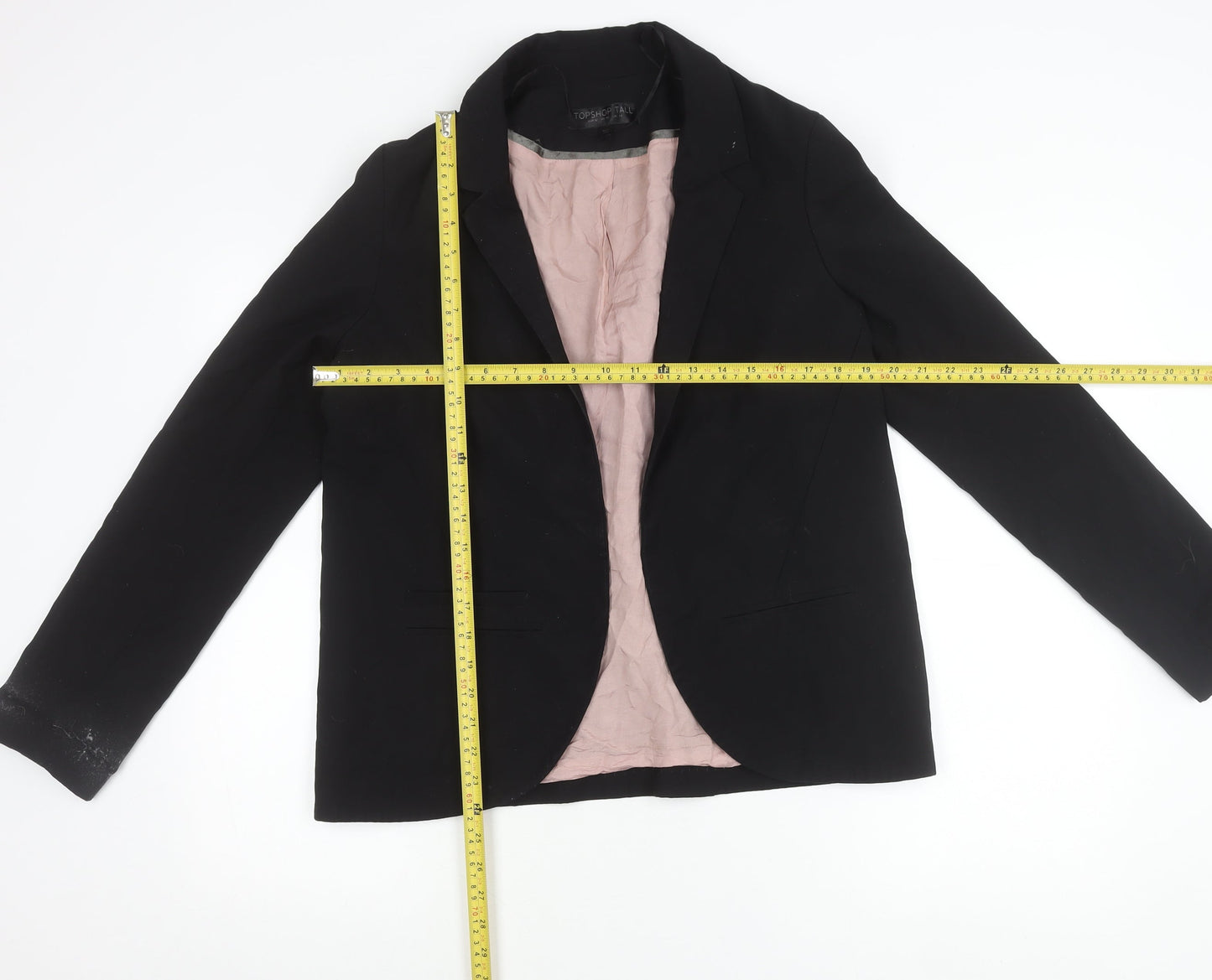 Topshop Women Black Tall Size 14 Blazer Jacket Notch Lapel Workwear
