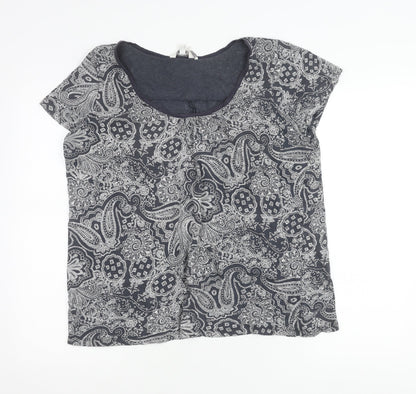 FatFace Womens Blue Paisley Cotton T-Shirt Size 14 Scoop Neck