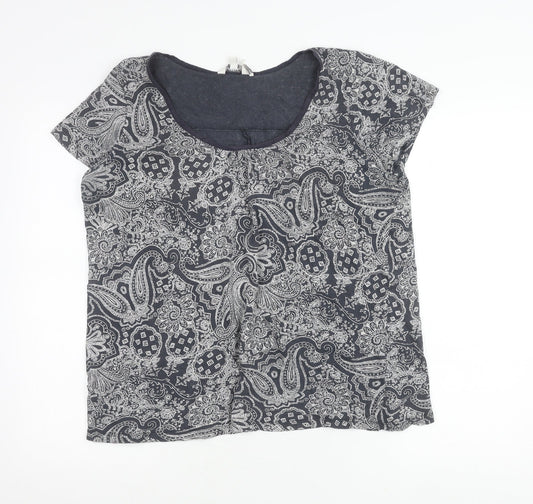 FatFace Womens Blue Paisley Cotton T-Shirt Size 14 Scoop Neck