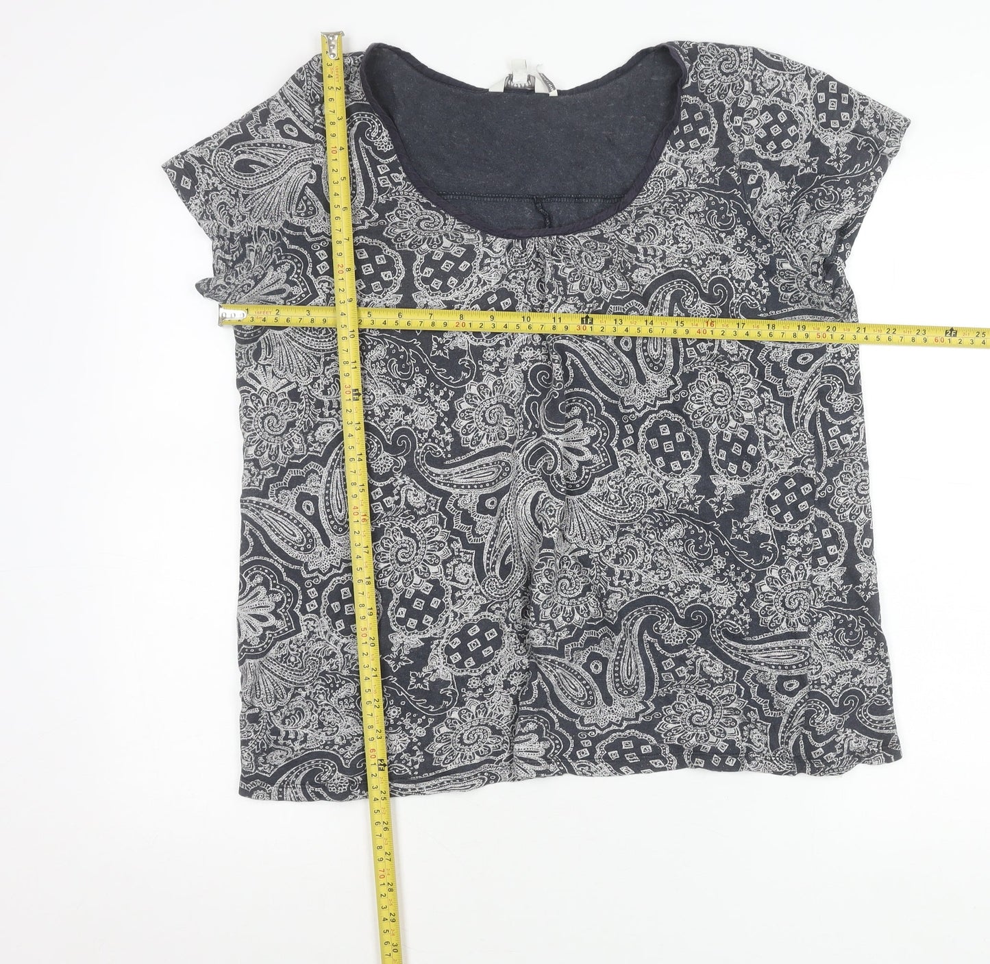 FatFace Womens Blue Paisley Cotton T-Shirt Size 14 Scoop Neck